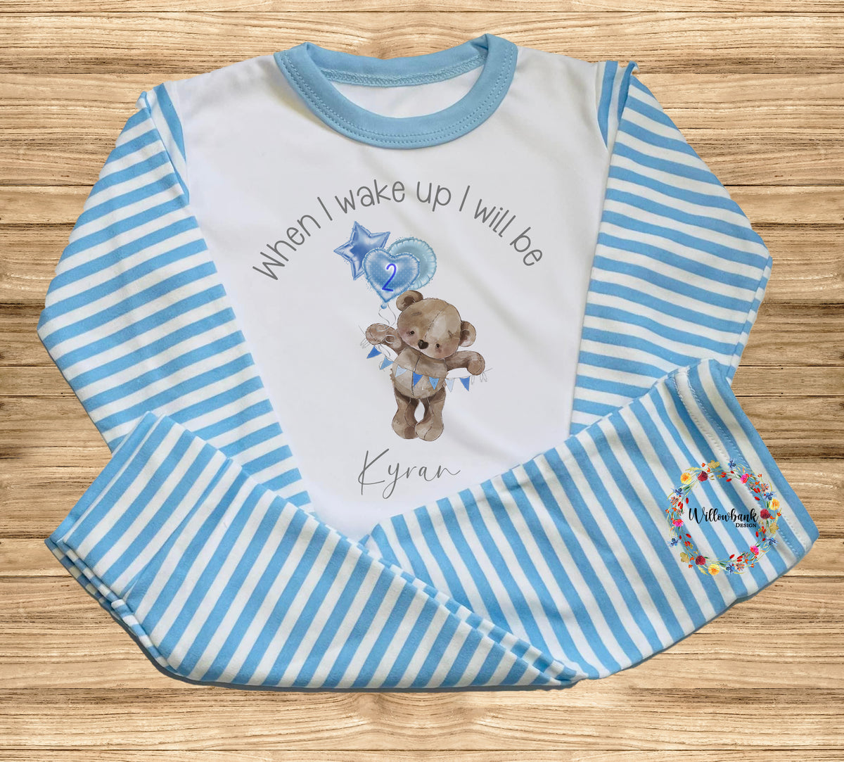 When I Wake Up I Will Be - Personalised Teddy Bear Birthday Pyjamas
