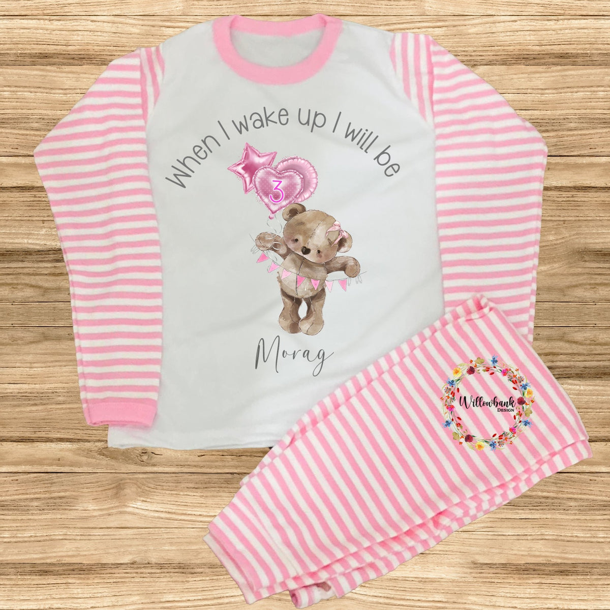 When I Wake Up I Will Be - Personalised Teddy Bear Birthday Pyjamas