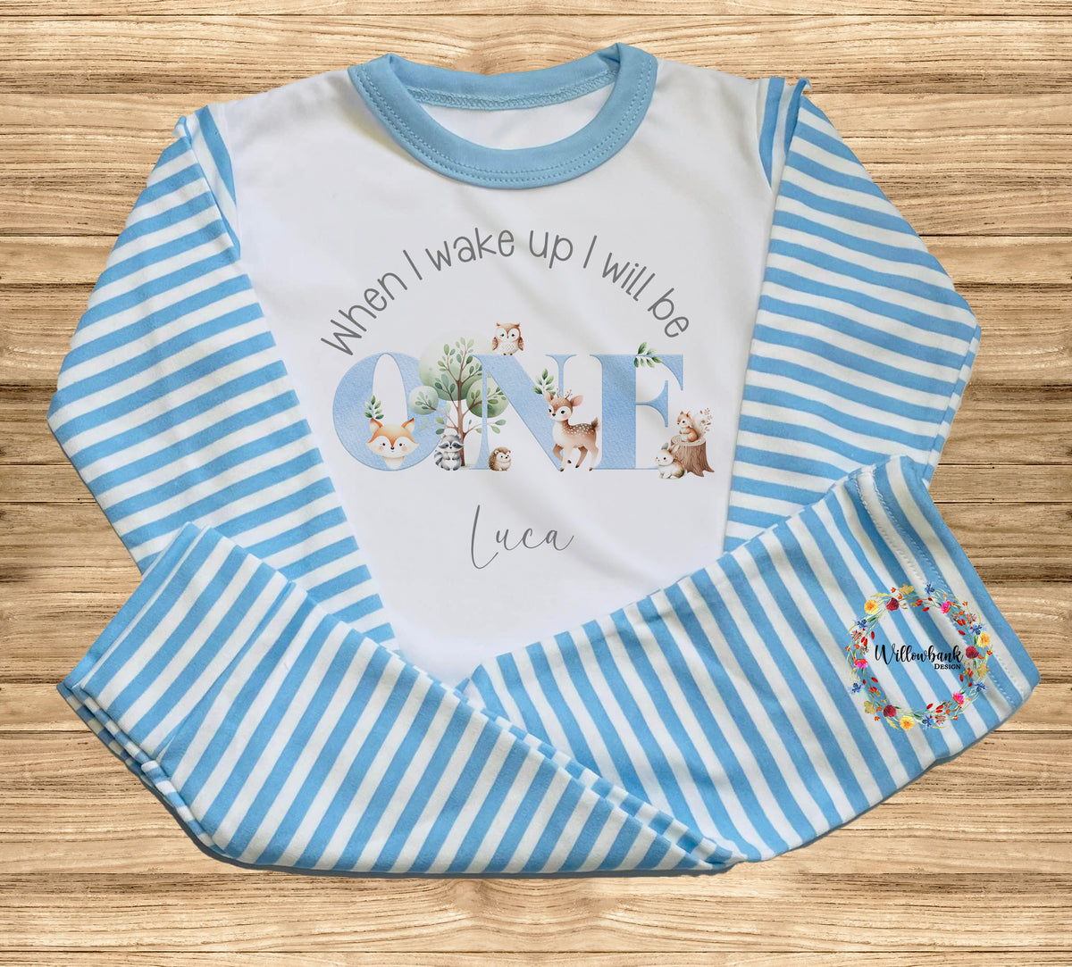 When I Wake Up I Will Be - Personalised Woodland Animal Birthday Pyjamas