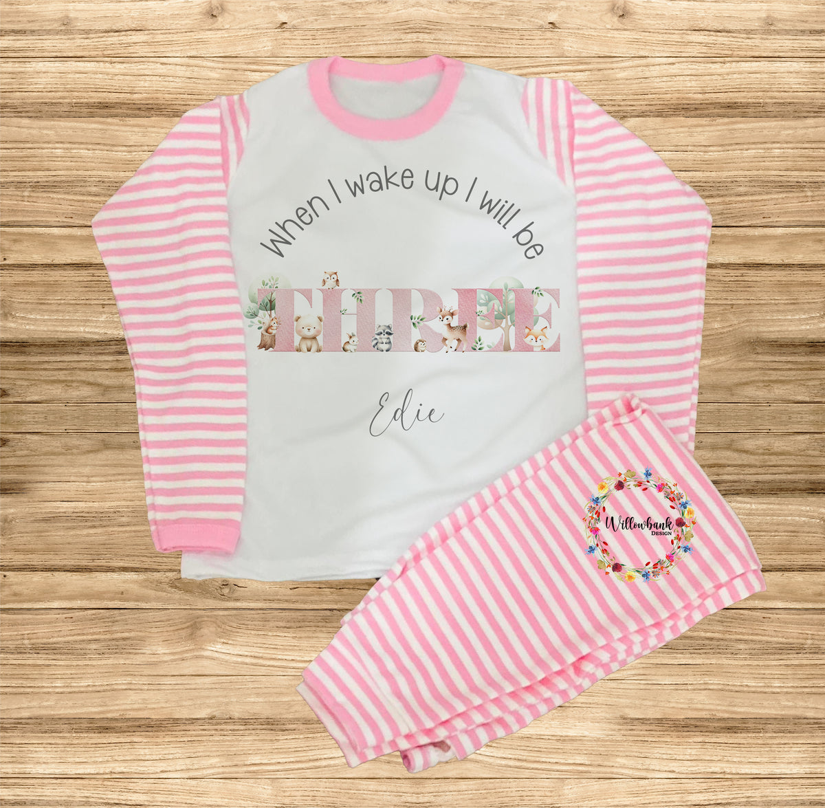 When I Wake Up I Will Be - Personalised Woodland Animal Birthday Pyjamas