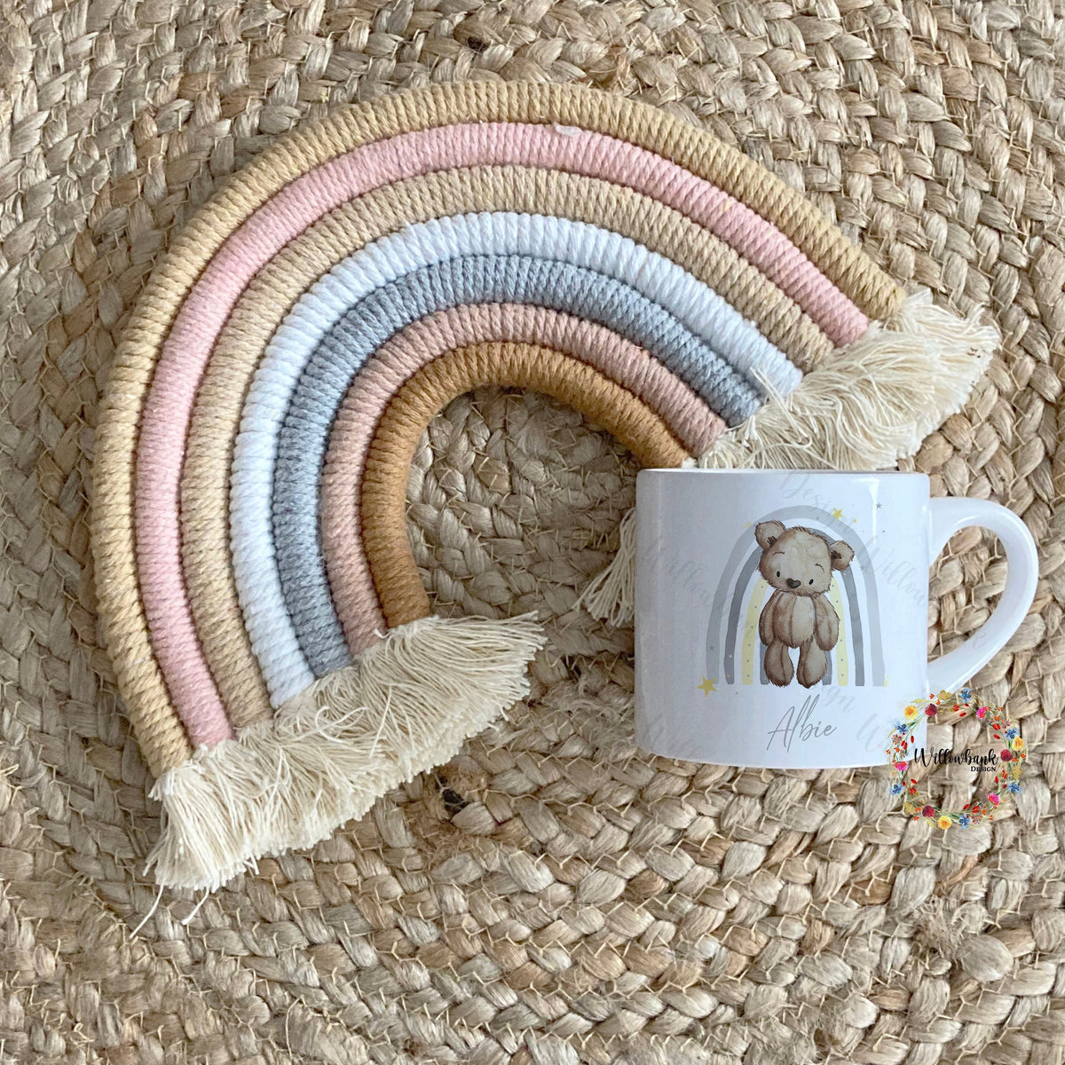 Brown Teddy Bear Rainbow Personalised Kids 6oz Mug