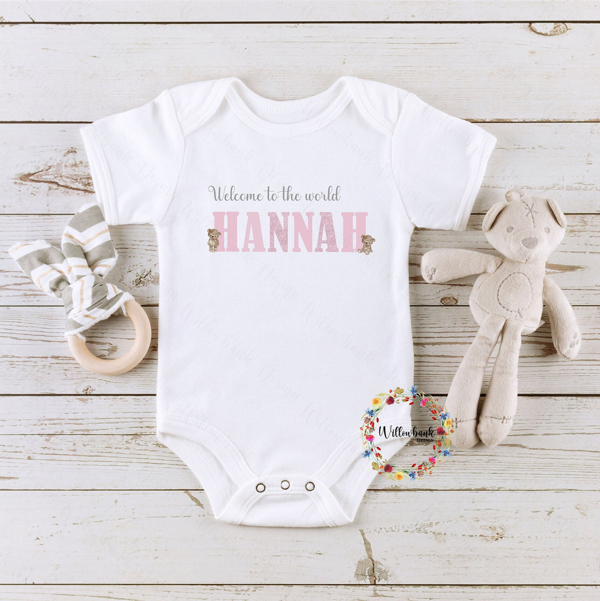 Personalised Welcome To The World Teddy Bear Baby Bodysuit