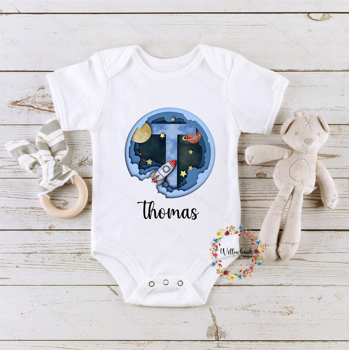 Personalised Astronaut Space Rocket Baby Bodysuit