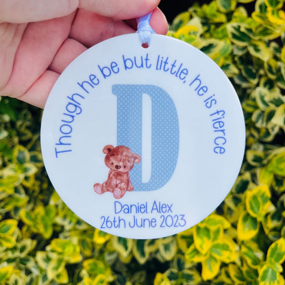 Personalised New Baby Bear Acrylic Hanging Decoration | Premature | Preemie | NICU | Neonatal
