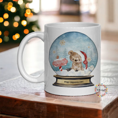 Personalised North Pole Christmas Bear Snow Globe 11oz Mug