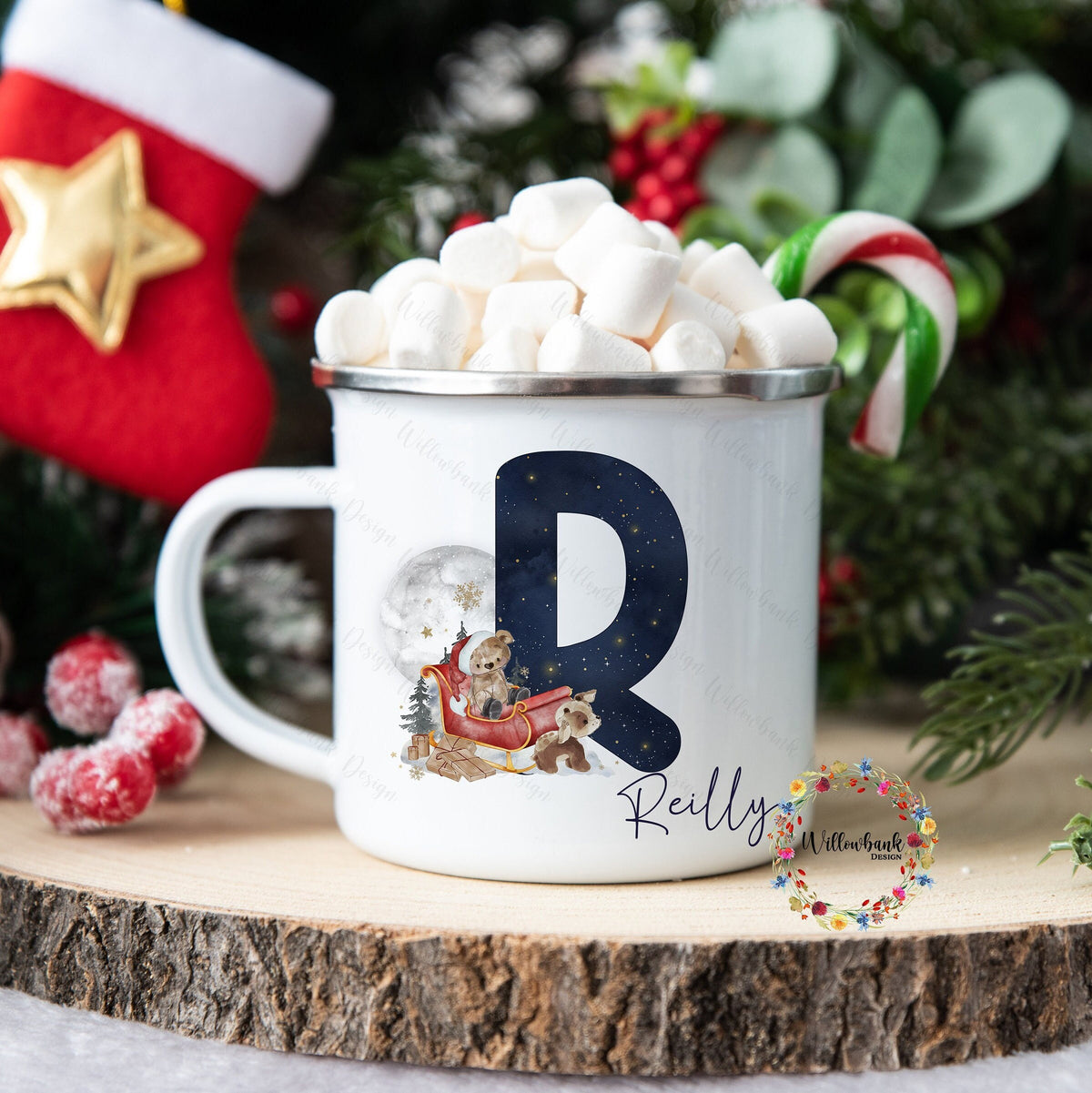 Personalised Santa's Sleigh Christmas Bear Ename