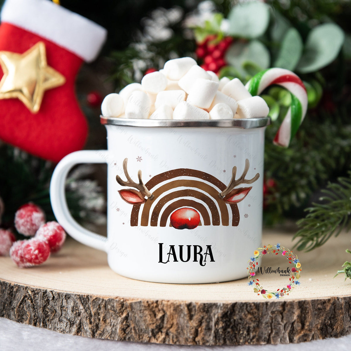 Personalised Christmas Reindeer Rainbow Ename