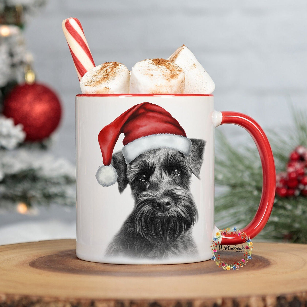 Personalised Sketchy Black Miniature Schnauzer Christmas 11oz Mug