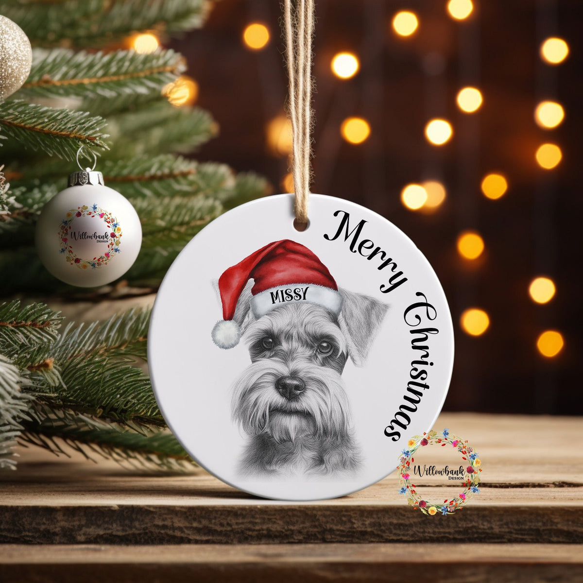 Personalised Sketchy Miniature Schnauzer Christmas Tree Decoration
