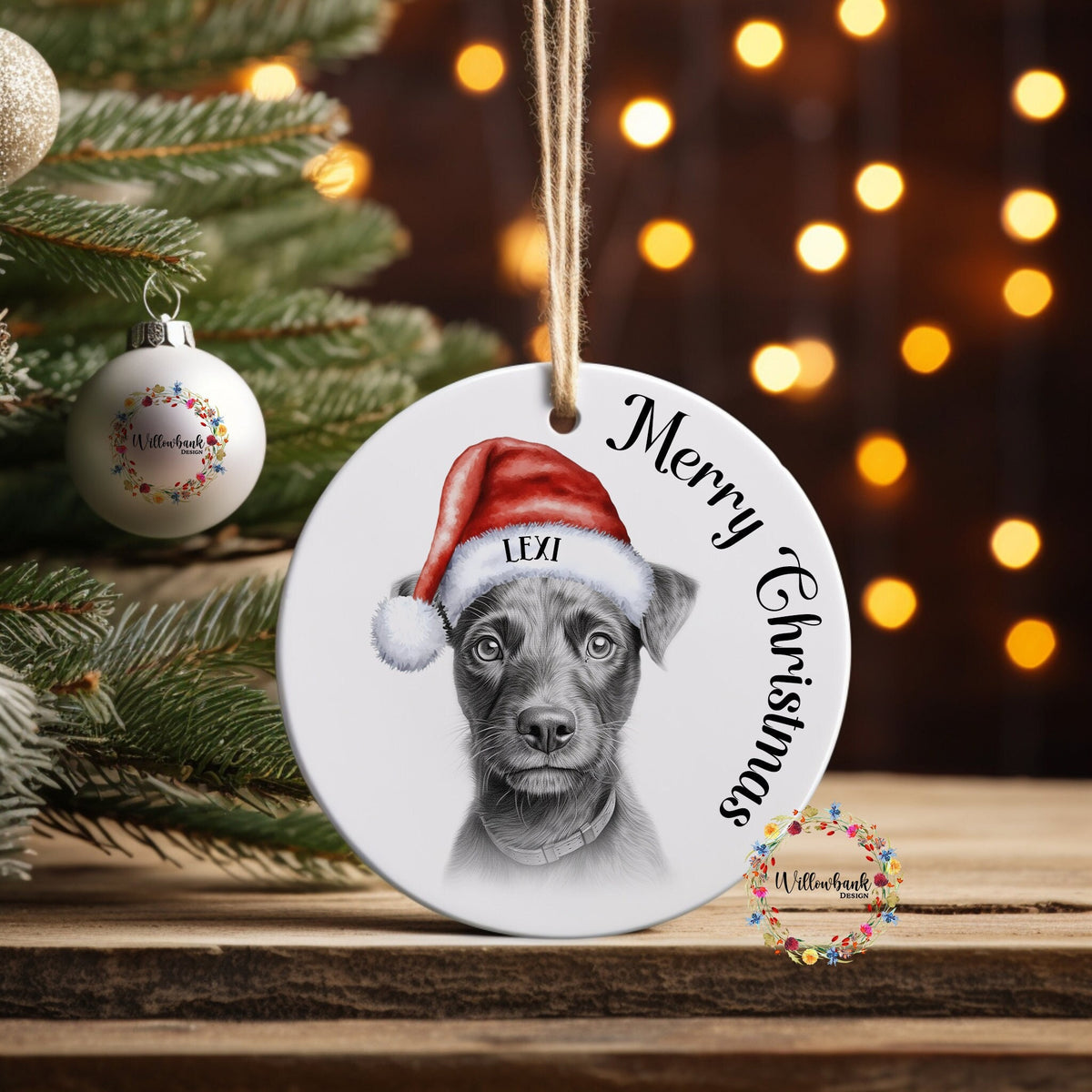 Personalised Sketchy Patterdale Terrier Christmas Tree Decoration