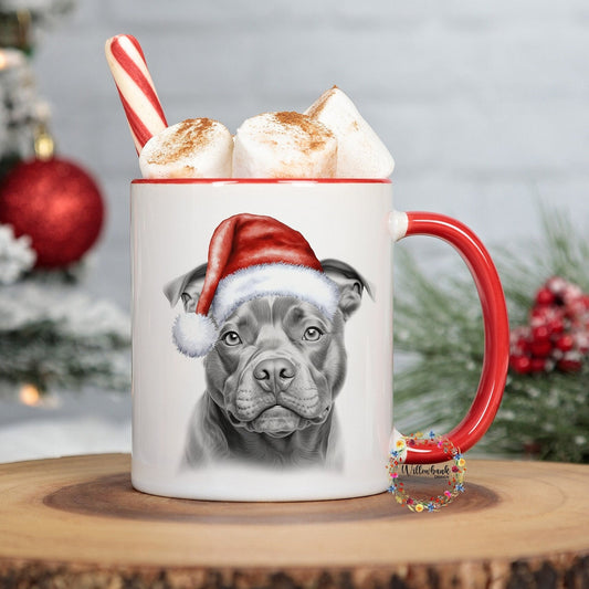 Personalised Sketchy Staffie Staffy Christmas 11oz Mug