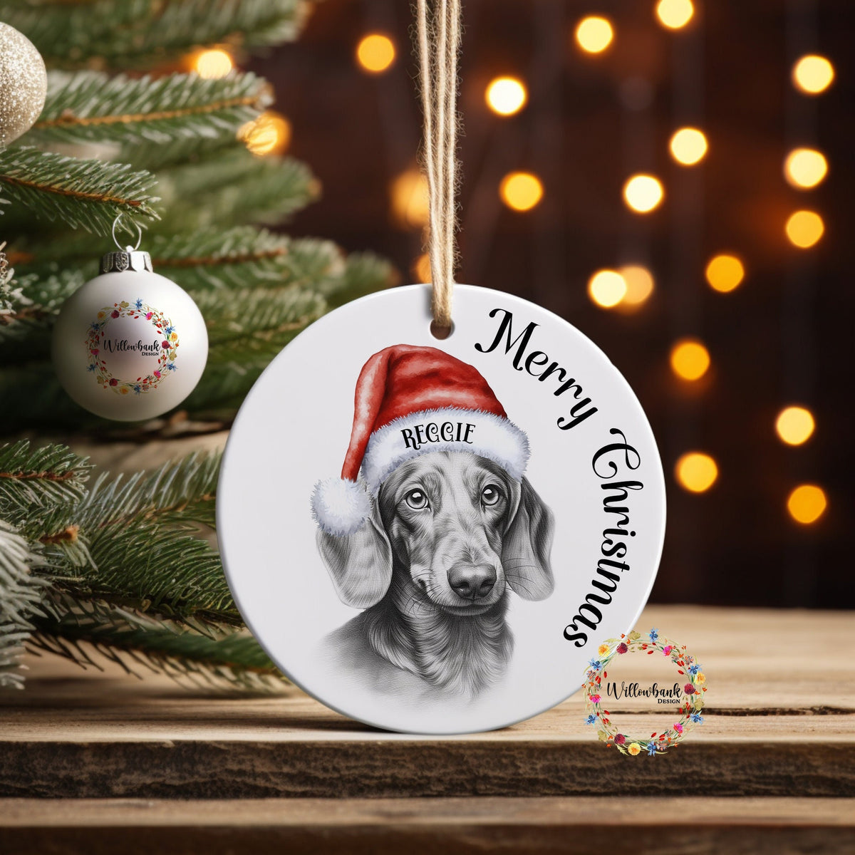 Personalised Sketchy Dachshund Christmas Tree Decoration