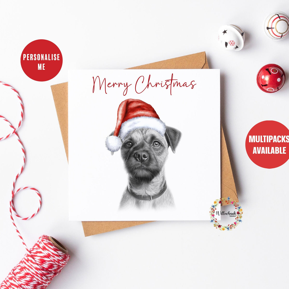 Personalised Sketchy Border Terrier Christmas Card