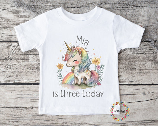 Personalised Happy Birthday Rainbow Unicorn Tshirt