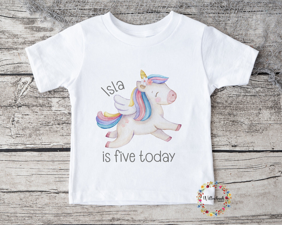 Personalised Happy Birthday Rainbow Unicorn Tshirt