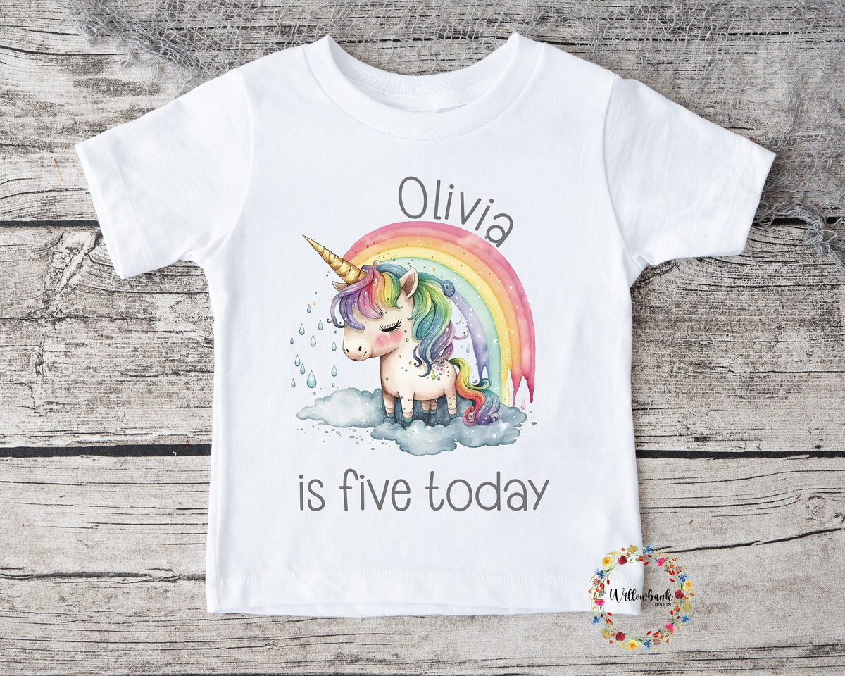 Personalised Happy Birthday Rainbow Unicorn Tshirt