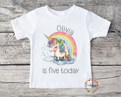 Personalised Happy Birthday Rainbow Unicorn Tshirt