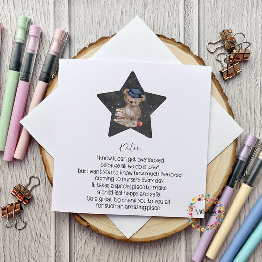 Personalised Nursery Teacher Card