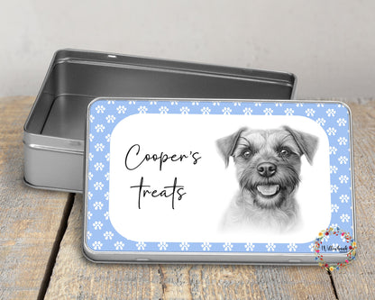 Personalised Border Terrier Dog Treat Tin