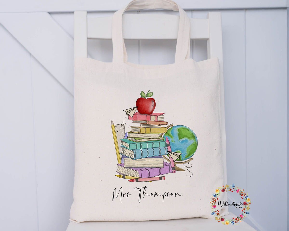 Personalised Book Stack Teacher Tote Bag