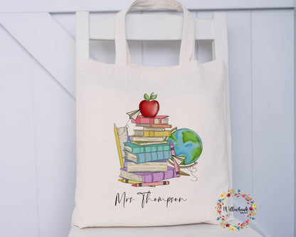 Personalised Book Stack Teacher Tote Bag