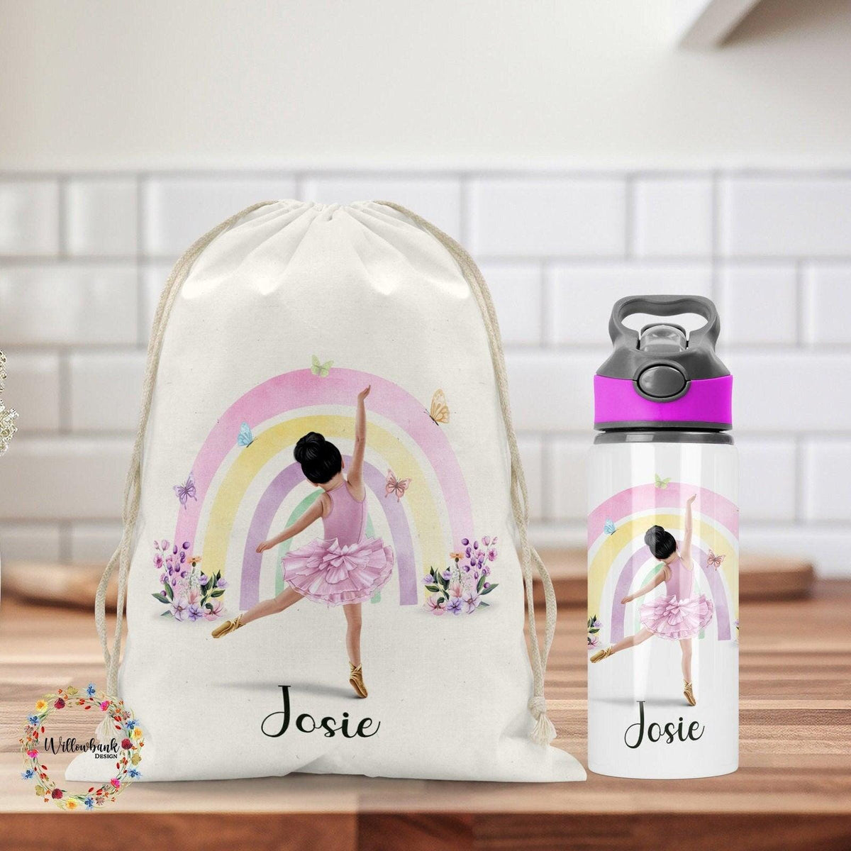 Personalised Matching Ballerina Bag & Water Bottle l Ballet Backpack l School Bag l PE kit bag l Dance Bag l Drink Bottle l Back To School