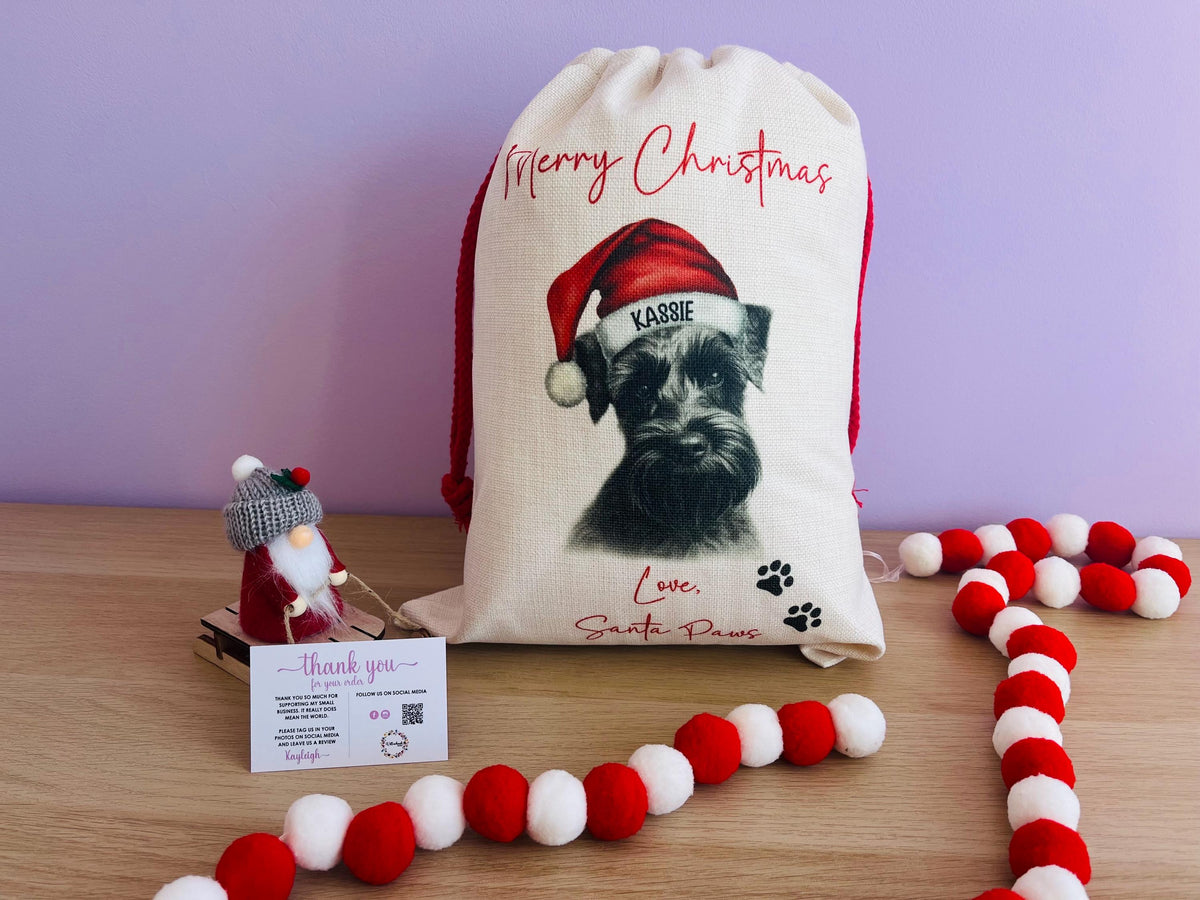 Personalised Sketchy Black Miniature Schnauzer Christmas Christmas Sack
