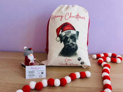 Personalised Sketchy Black Miniature Schnauzer Christmas Christmas Sack