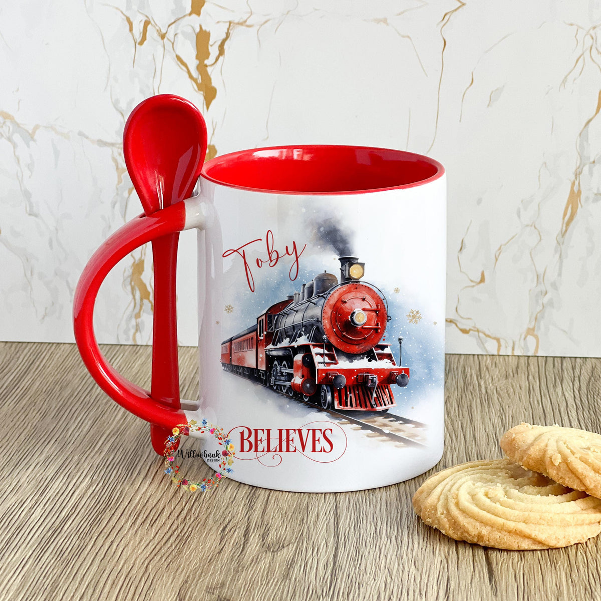 Personalised Christmas Express Mug & Spoon | Stocking Filler | Polar Train Express | The North Pole l Hot Chocolate Mug l Christmas Eve