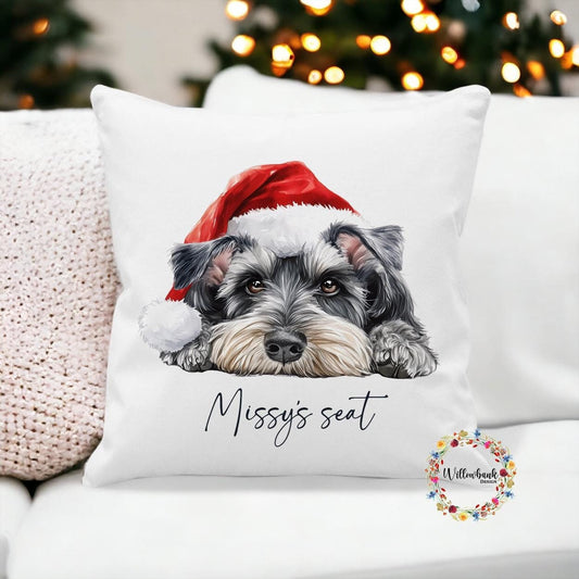 Personalised Christmas Miniature Schnauzer Cushion