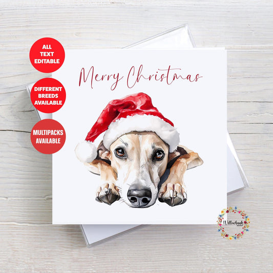 Personalised Greyhound Christmas Card l Dog Lover Festive Card l Santa Dogs
