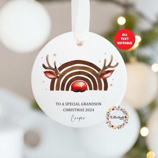 Personalised Reindeer Rainbow Christmas Tree Decoration
