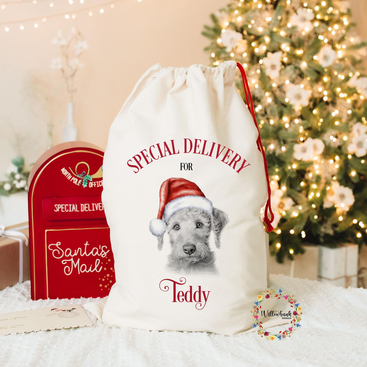 Bedlington Terrier Christmas Santa Sack