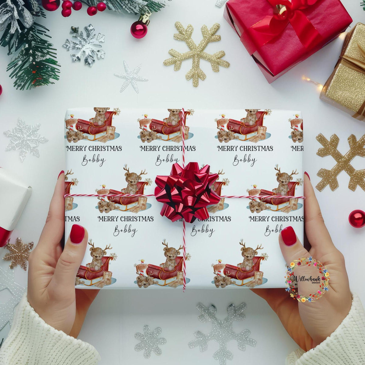 Personalised Santa Bear Christmas Wrapping Paper
