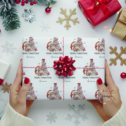 Personalised Santa Bear Christmas Tree Wrapping Paper