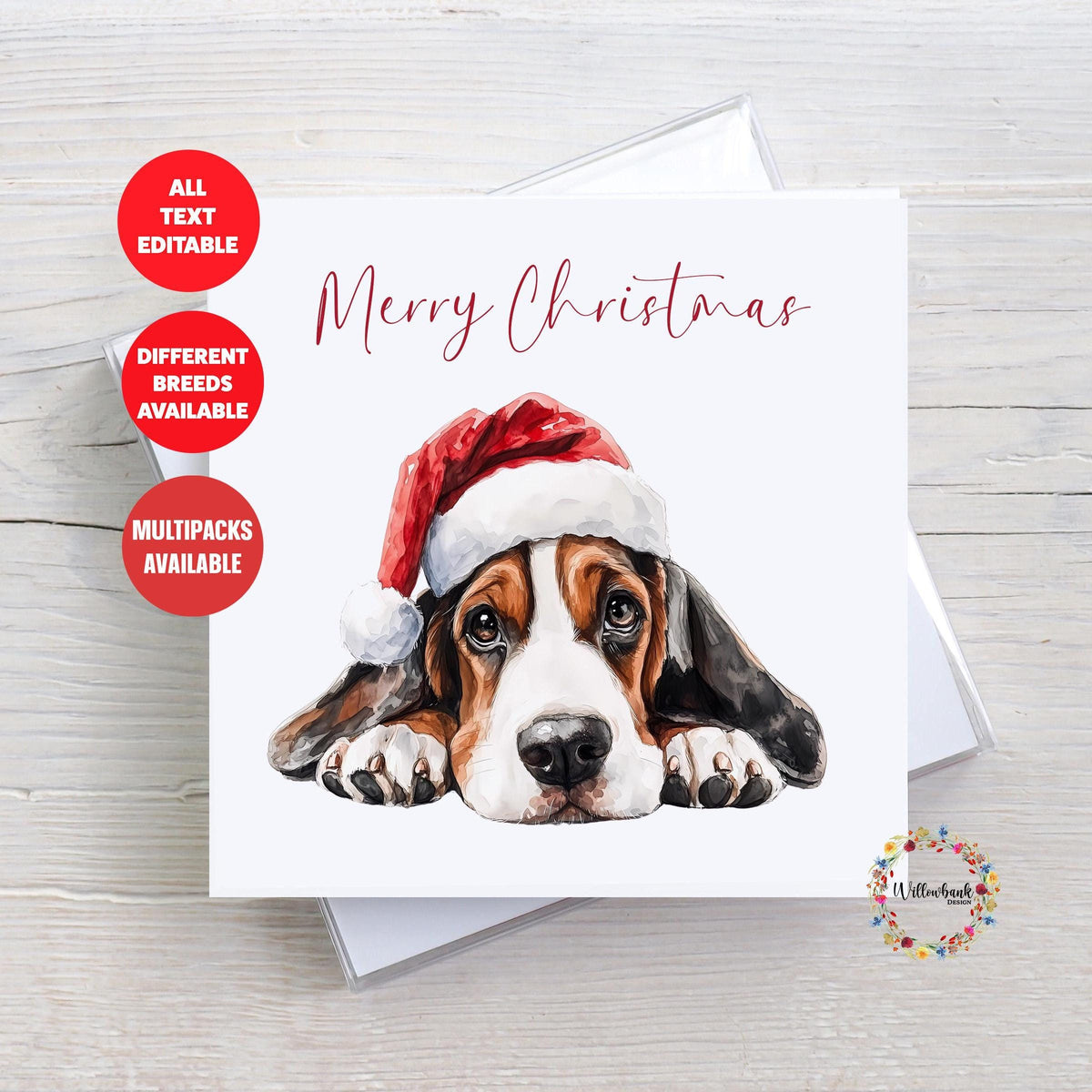 Bassett Hound Christmas Card l Dog Lover Festive Card l Santa Dogs