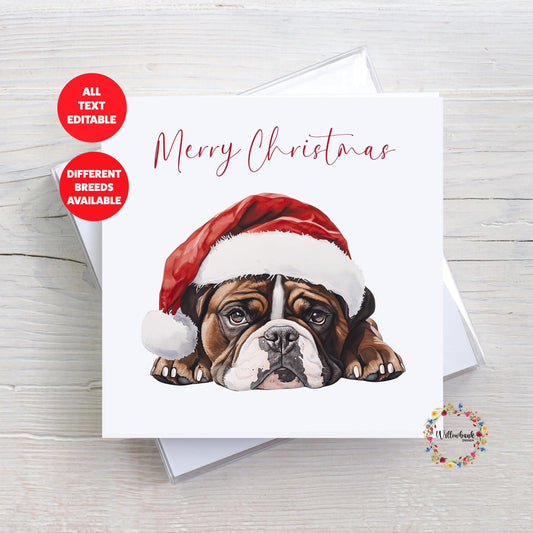 Personalised Bulldog Christmas Card l Dog Lover Festive Card l Santa Dogs