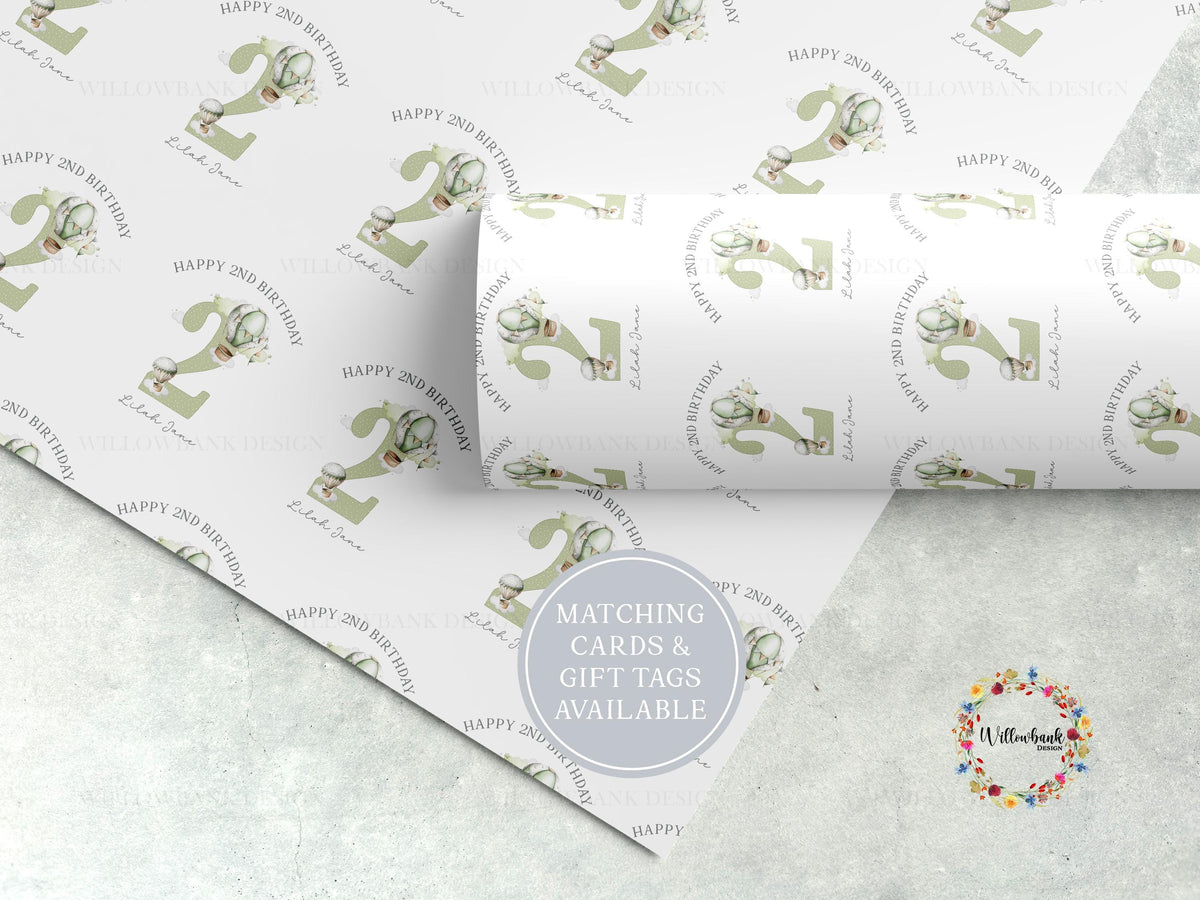 Personalised Hot Air Balloon Wrapping Paper l Custom Children's Birthday Gift Wrap