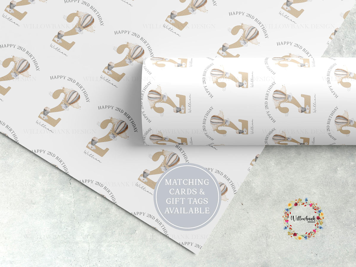 Personalised Hot Air Balloon Wrapping Paper l Custom Children's Birthday Gift Wrap