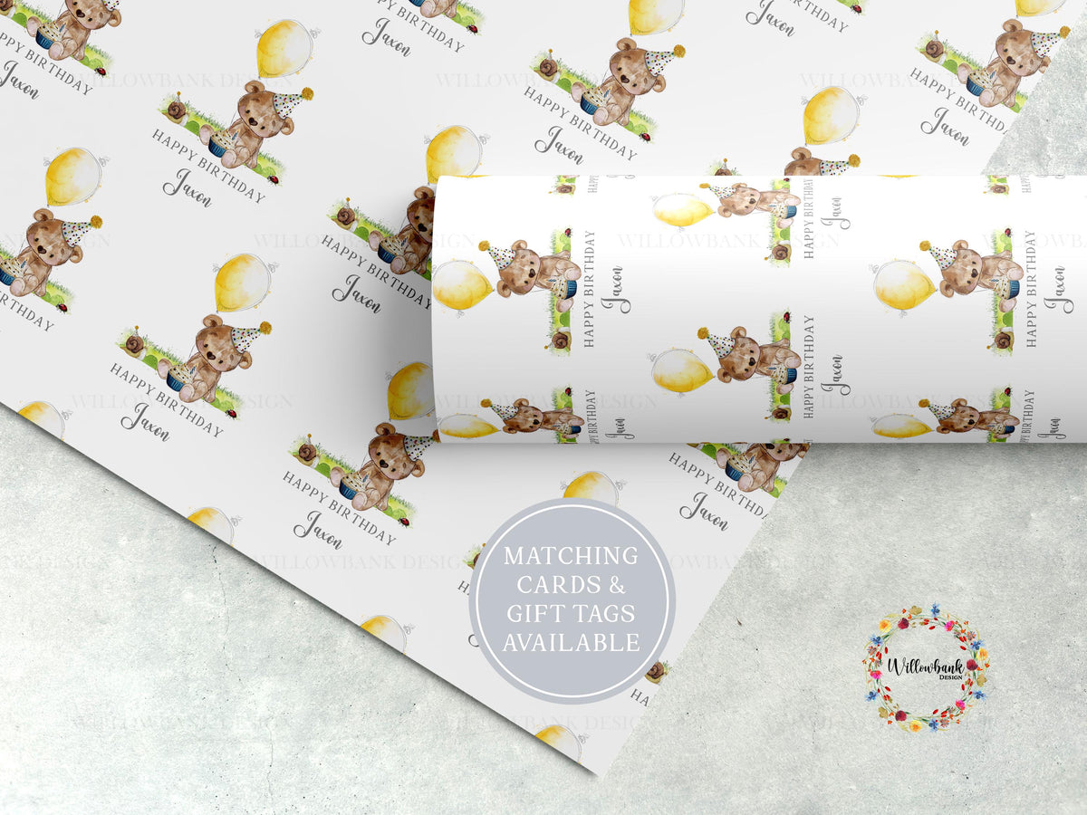 Personalised Teddy Bear Balloon Wrapping Paper