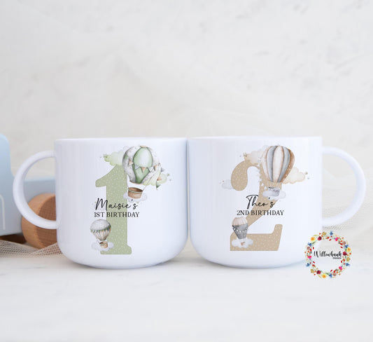 Children's Hot Air Balloon Personalised Kids Unbreakable 6oz Mug l Gift For Child l First Birthday l Christening l Kids Gift l Toddler Gift