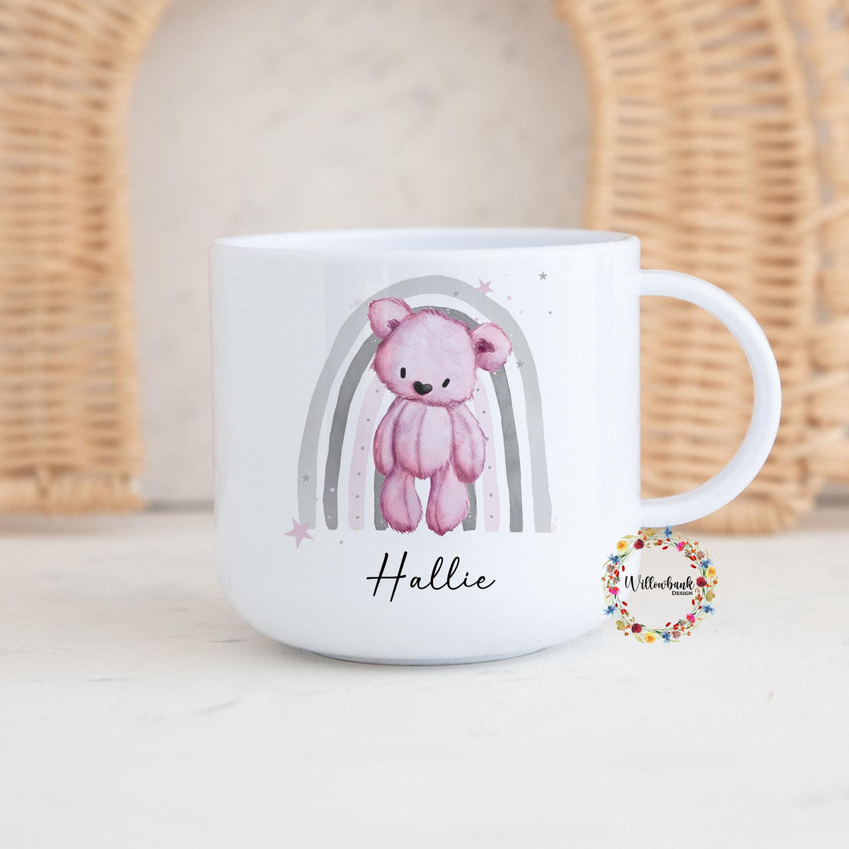 Children's Rainbow Teddy Bear Personalised Kids Unbreakable 6oz Mug l Gift For Child l Birthday Gift l Christening Present l Toddler Cup