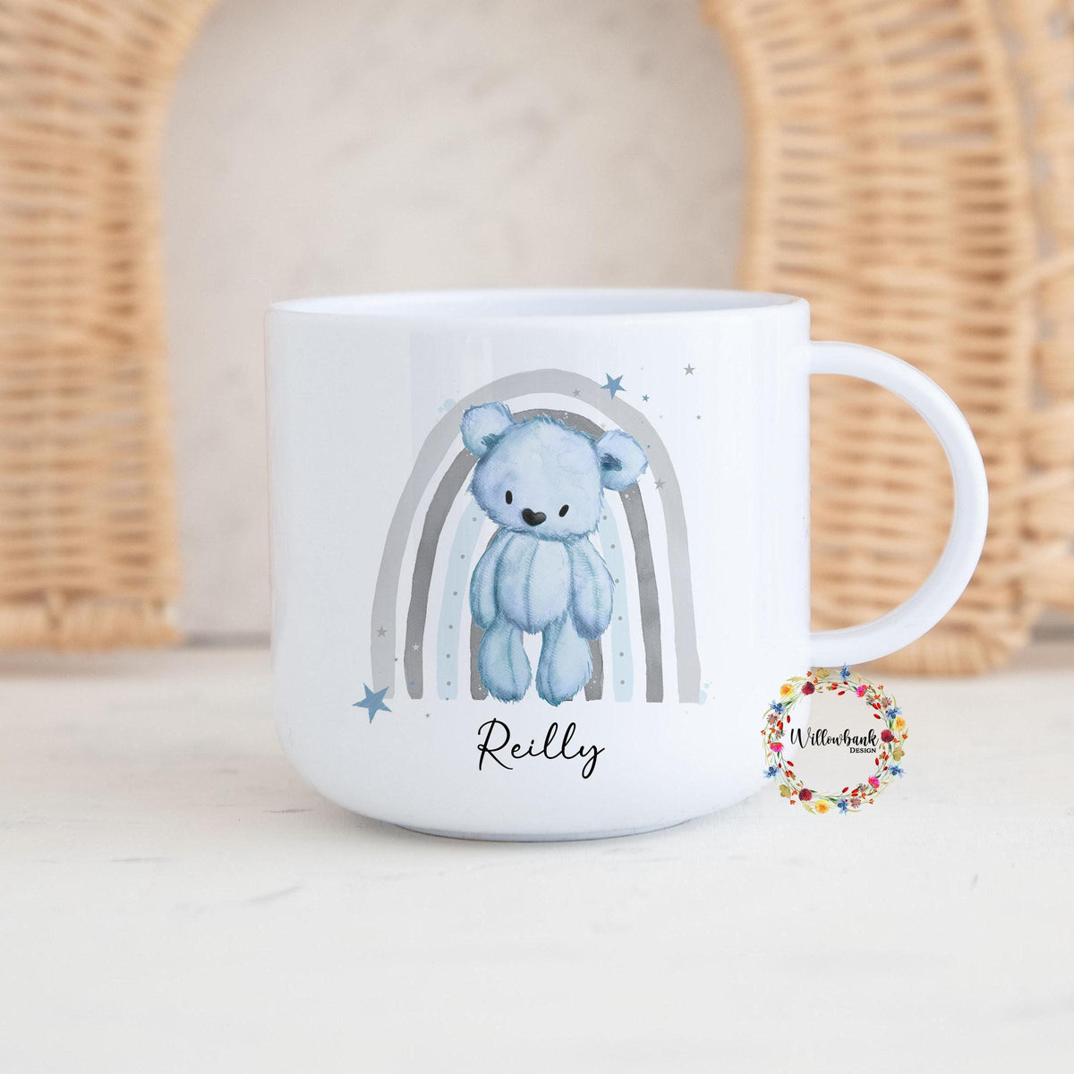 Children's Rainbow Teddy Bear Personalised Kids Unbreakable 6oz Mug l Gift For Child l Birthday Gift l Christening Present l Toddler Cup