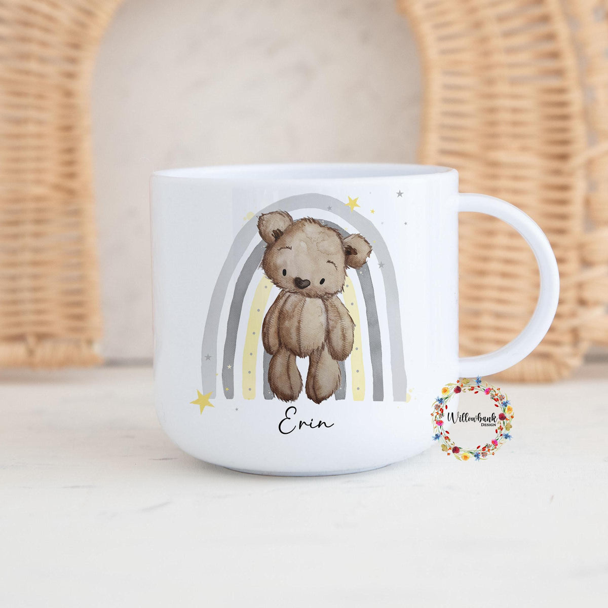 Children's Rainbow Teddy Bear Personalised Kids Unbreakable 6oz Mug l Gift For Child l Birthday Gift l Christening Present l Toddler Cup