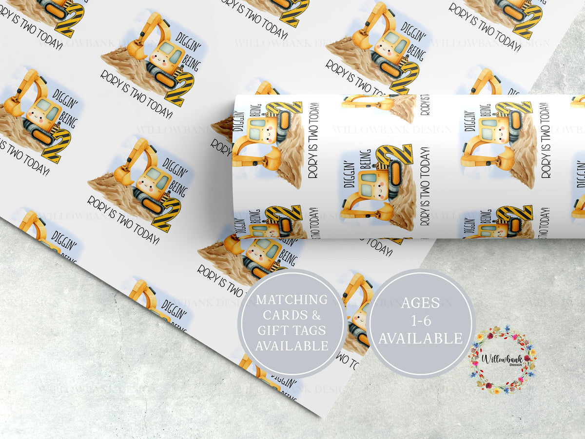 Digger Theme Wrapping Paper l Personalised Custom Gift Wrap