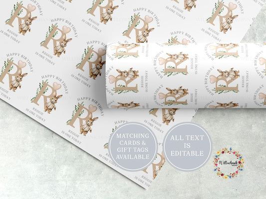 Bunny Rabbit Birthday Wrapping Paper l Custom Gift Wrap