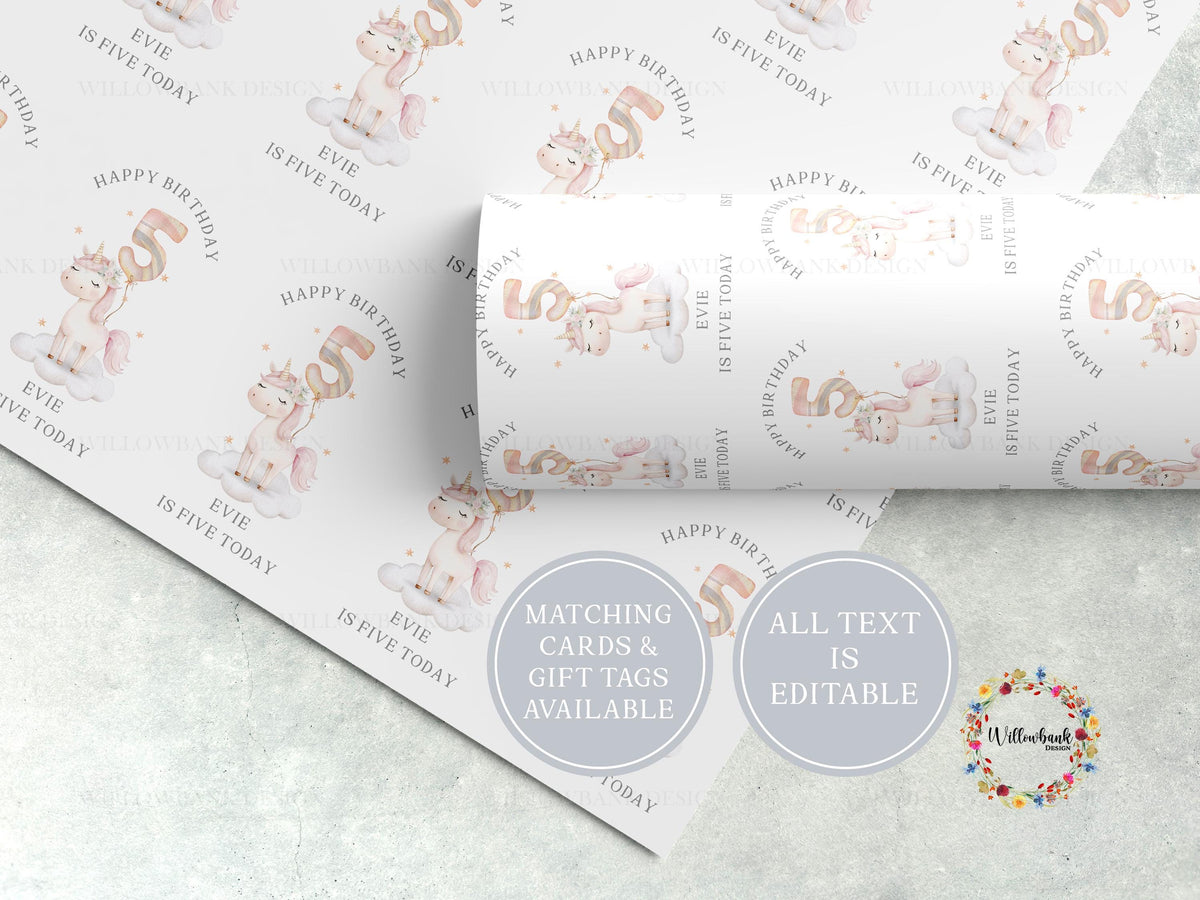 Personalised Unicorn Birthday Wrapping Paper l Custom Gift Wrap