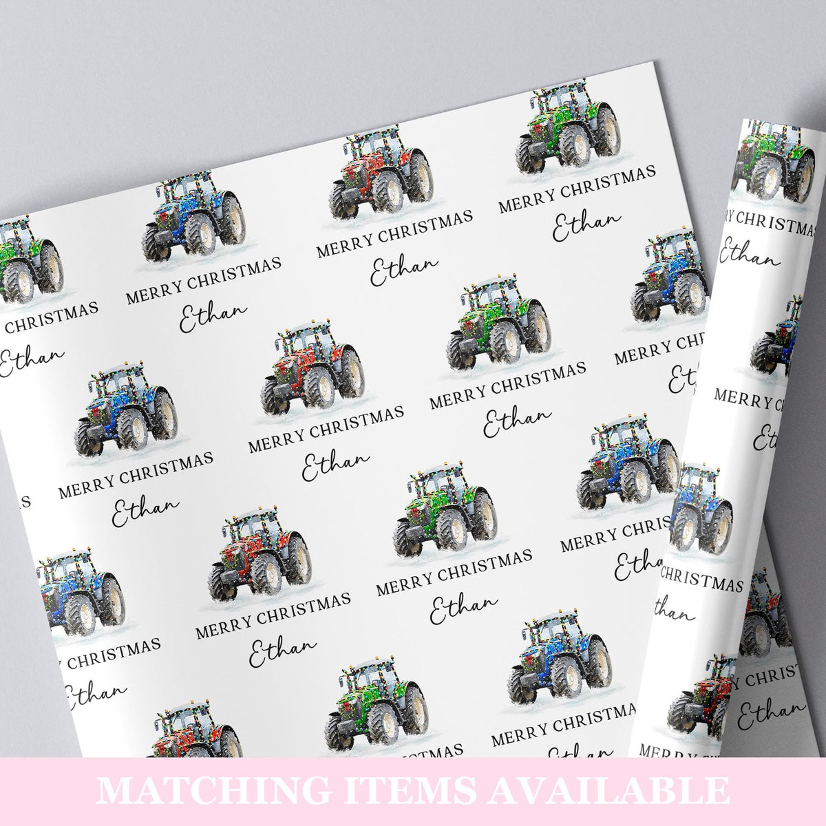 Personalised Christmas Tractor Wrapping Paper l Gift Wrap l Kids Christmas l Custom Gift Paper l Festive Tractors