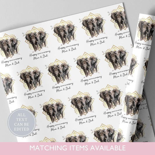 Personalised Elephant Birthday Wrapping Paper l Custom Gift Wrap