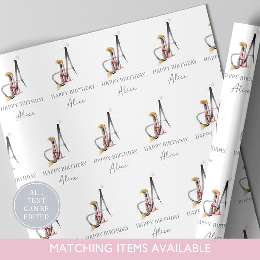 Personalised Cosmetics Make Up Birthday Wrapping Paper l Custom Gift Wrap